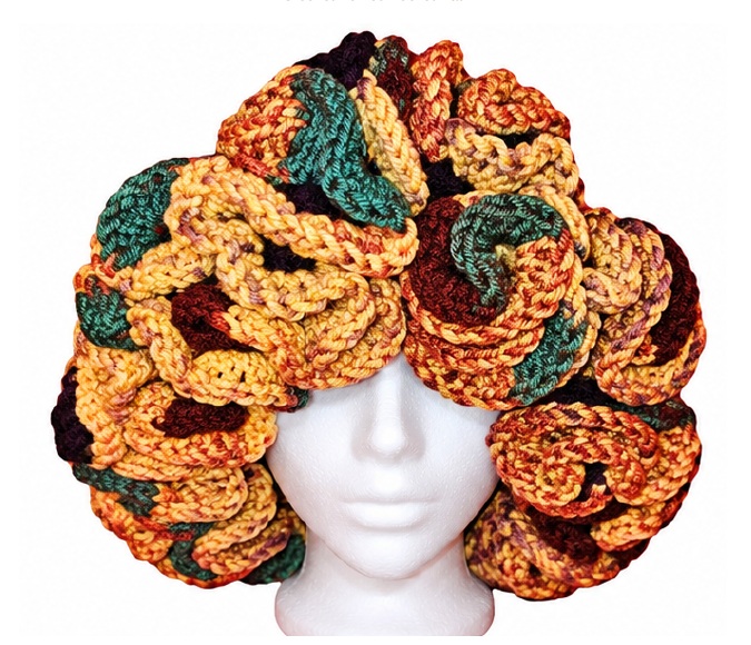 Carmen in Autumn crochet ruffled bucket hat